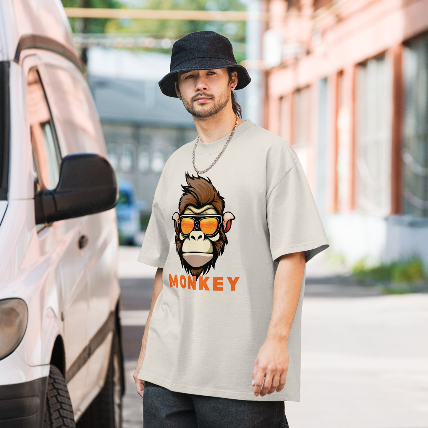 Monkey Business Oversized faded t-shirt