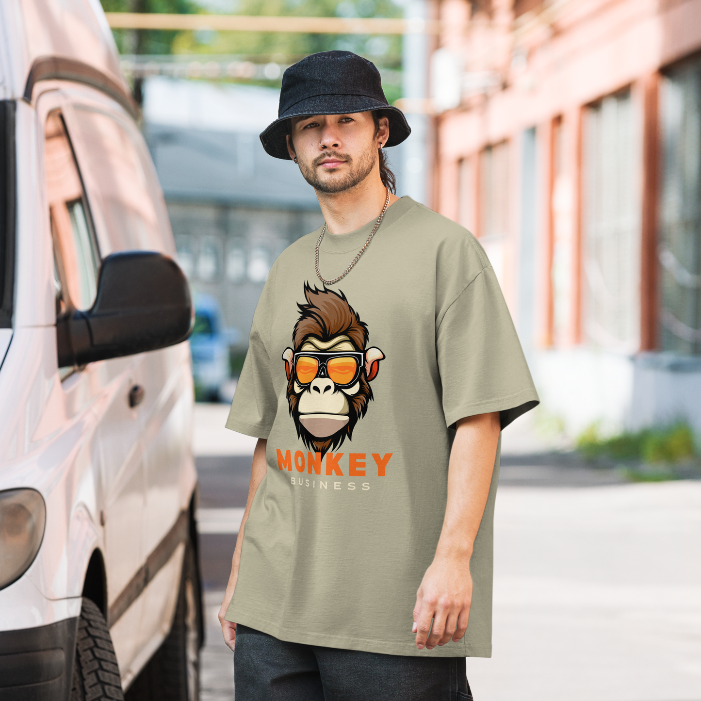 Monkey Business Oversized faded t-shirt