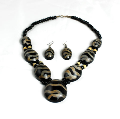 Zebra Bone Beaded Necklace Set