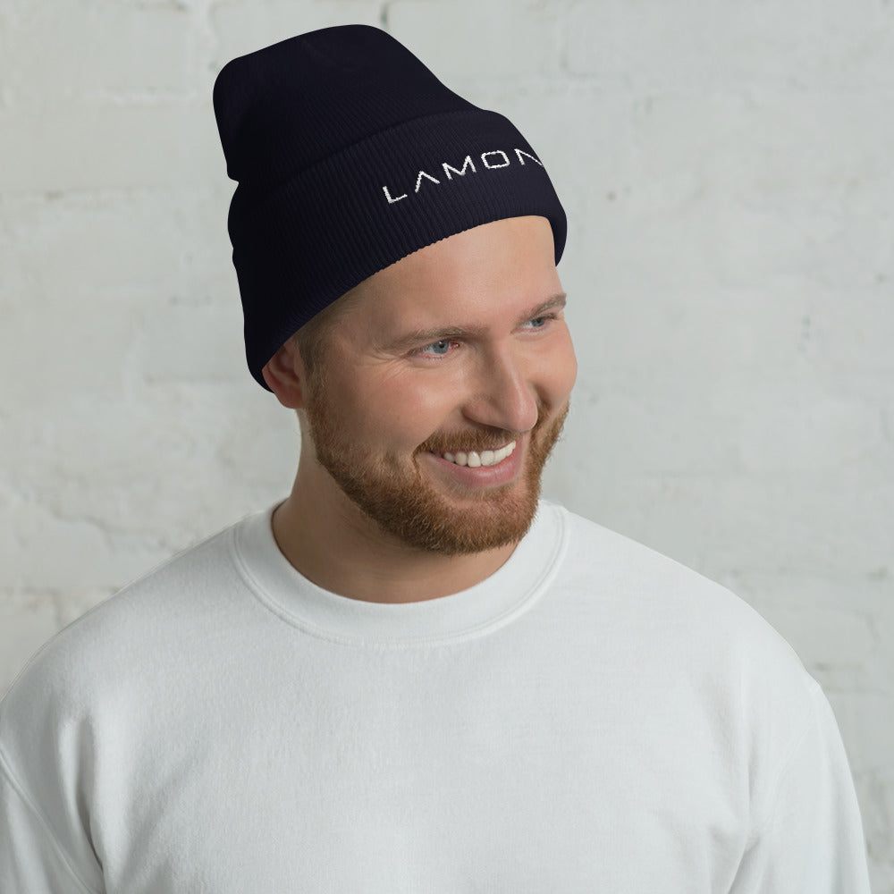 White LaMonki Cuffed Beanie