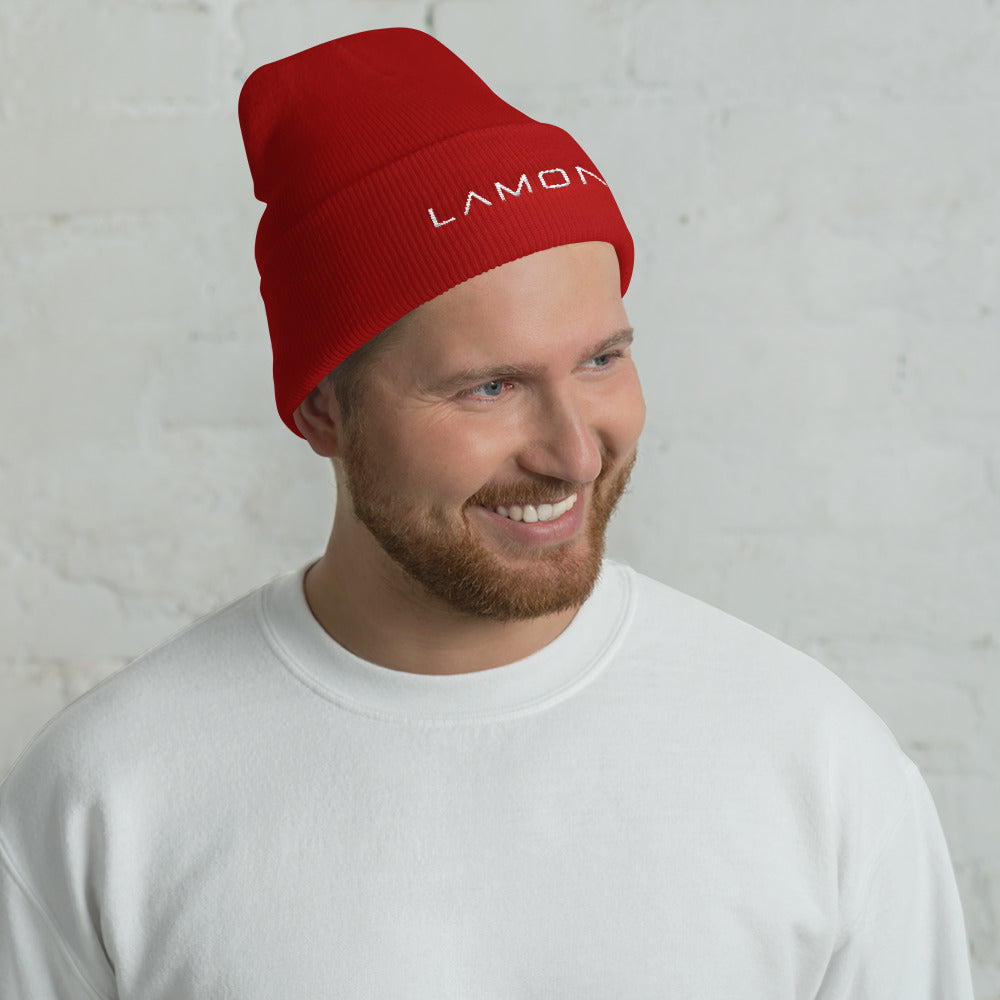 White LaMonki Cuffed Beanie