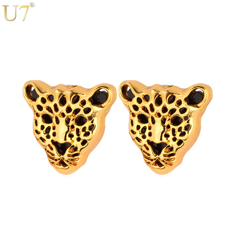 U7 African Jewelry Animal Earrings Fashion Jewellery Gold/Silver Color Leopard Head Women Stub Earrings E731