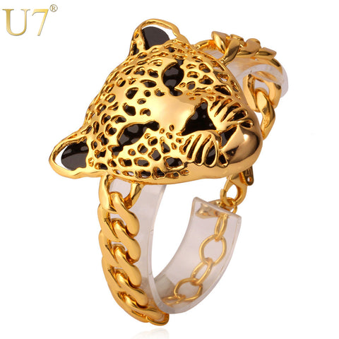 U7 Chunky Big Bracelets For Women/Men African Fashion Jewelry Wholesale Gold Color Animal Leopard Head Bracelet H789